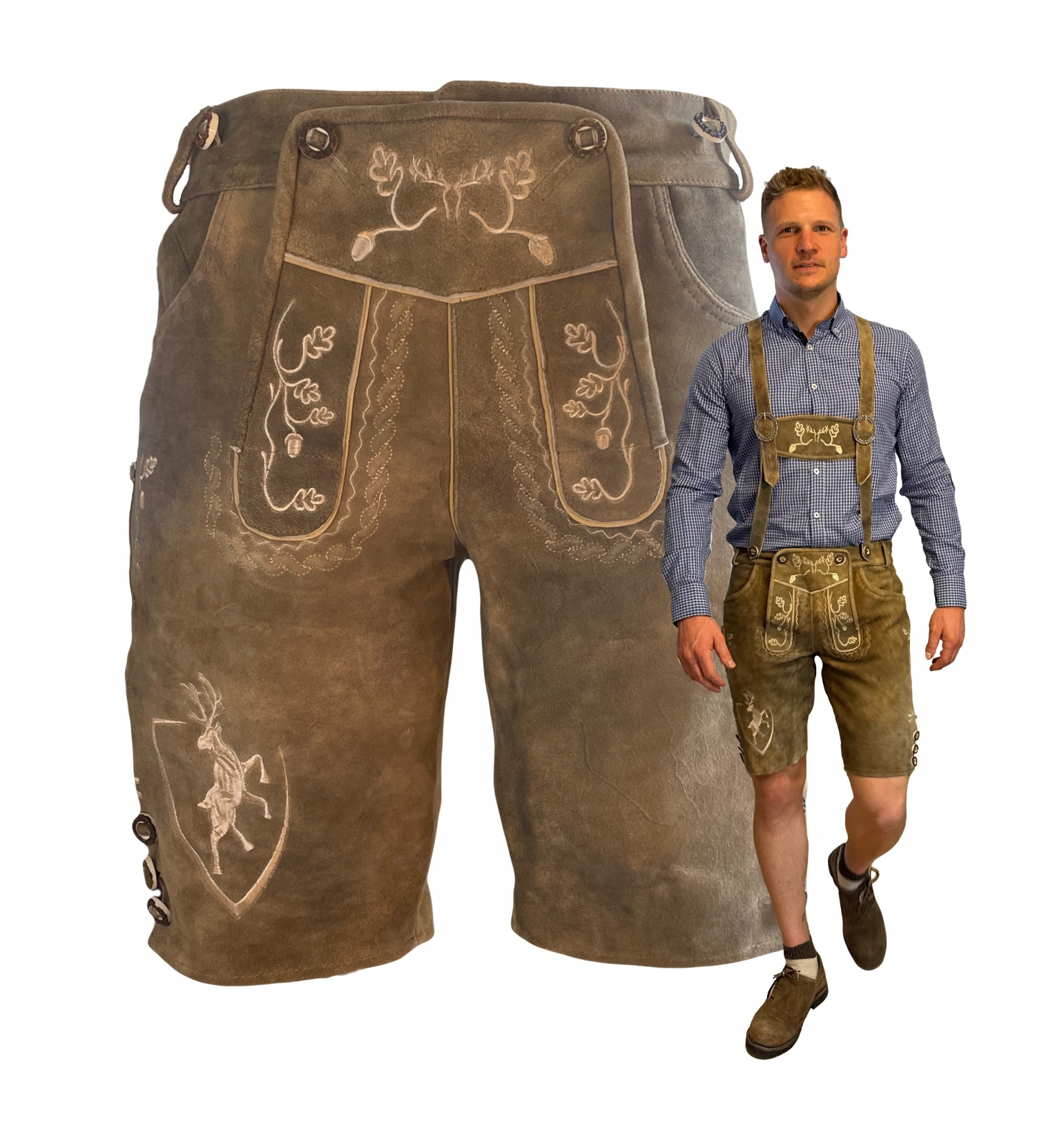 Wildbock braun mit beigen Stickereien